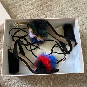 Suede and fur heels